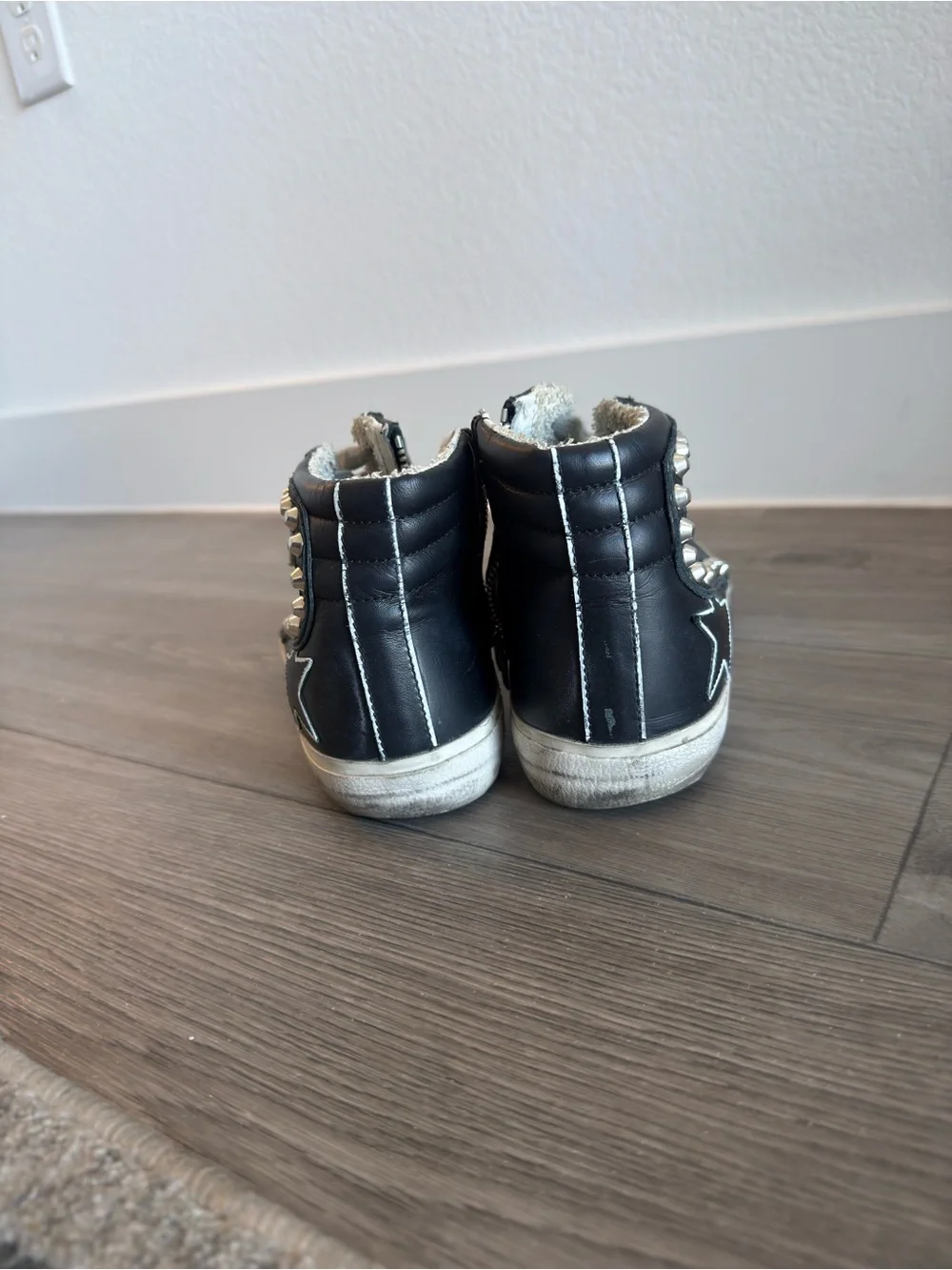 Customized Gold Goose Slides 37 Black High-Top Sneakers with Stud Detail